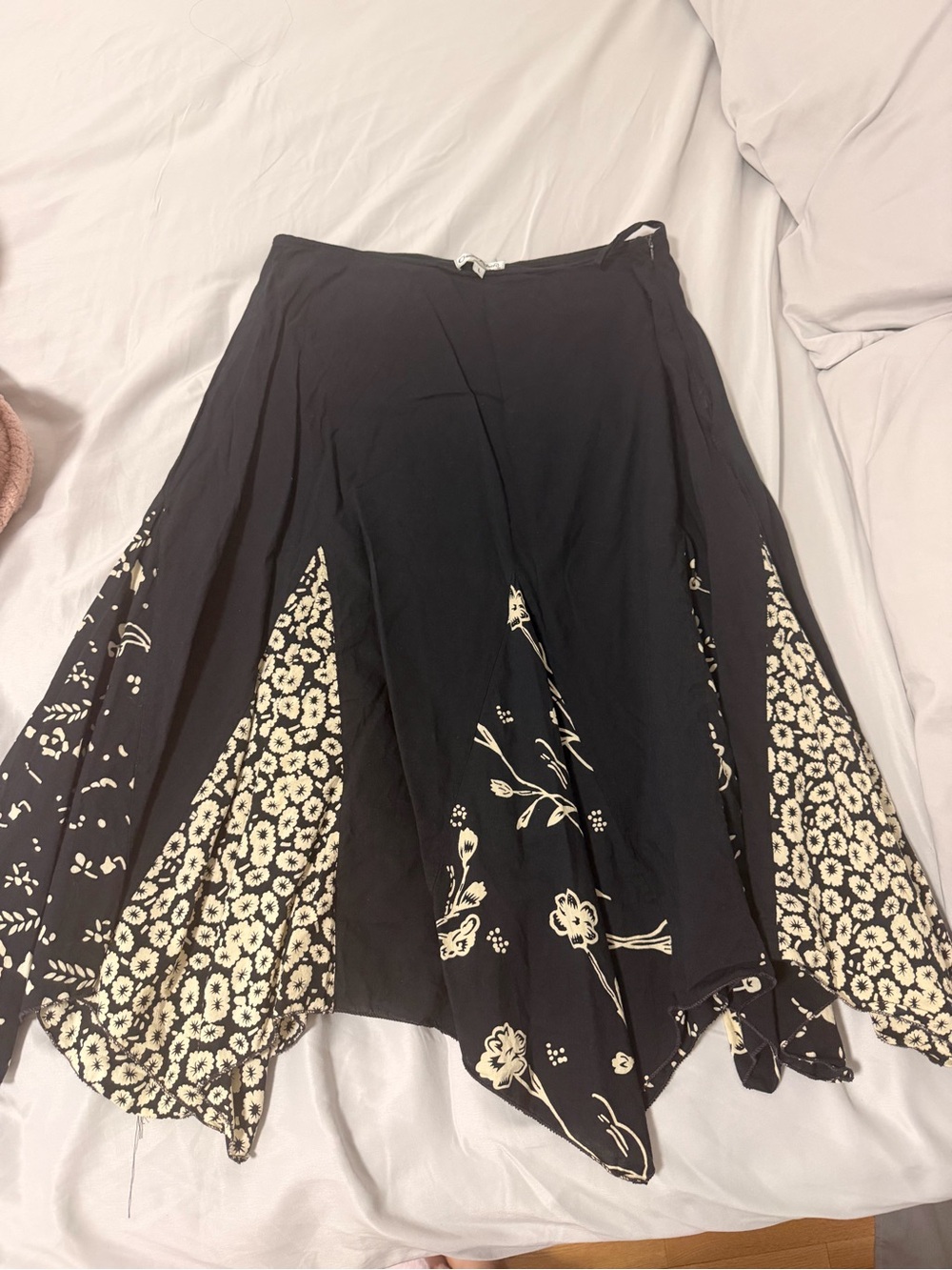 Claudia Richard Black Skirt with Cream Floral Panels